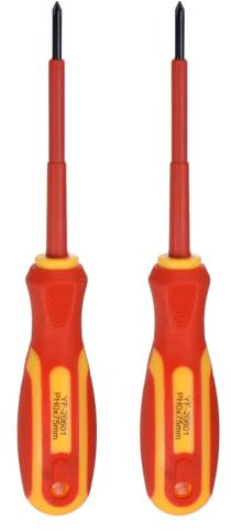 sourcing map 2pcs VDE Insulated Screwdriver 1000V PH0 x 75mm Magnetic Phillips Screwdrivers CR-V Magnetic Electricians Phillips Head Screwdrivers with VDE Handle