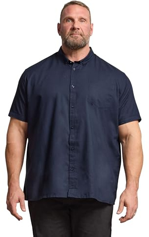BadRhino Big & Tall Premium Navy Blue Short Sleeve Oxford Cotton Shirt - Men's - Plus Size Curve