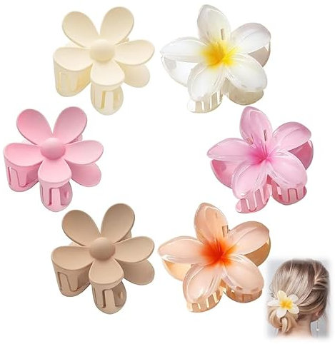 Pinces à Cheveux Plumeria, Pince à Cheveux Fleur, Pinces à Cheveux Antidérapantes Coiffure, Cheveux épais Et Fins Cadeau Pour Filles et Femmes - Fête Quotidien Plage Vacances (6pcs)