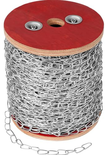 VAIPI 79,9 m lange Wagenheberkette, robuste Edelstahl-Kettenglieder, Metallspule, Kettenrolle für Hängekorb, Vogelfutterspender, Leuchten, Camping, Haustierschleppen, Kunstwerke (1,42 mm x 80 m)