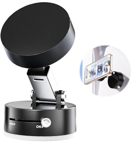 Vacuum Magnetic Suction Phones Holder, 360°Rotatable Mobile Phone Stand for All Phones Foldable and Retractable Magnetic Suction Phone Mount for Gym, Mirror, and Smooth Surfaces