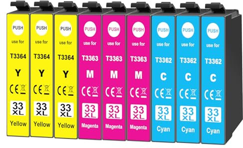 9X 33XL Druckerpatronen Kompatibel für Epson 33XL Cyan Magenta Gelb für Epson Expression Premium XP-530 XP-540 XP-7100 XP-900 XP-630 XP-635