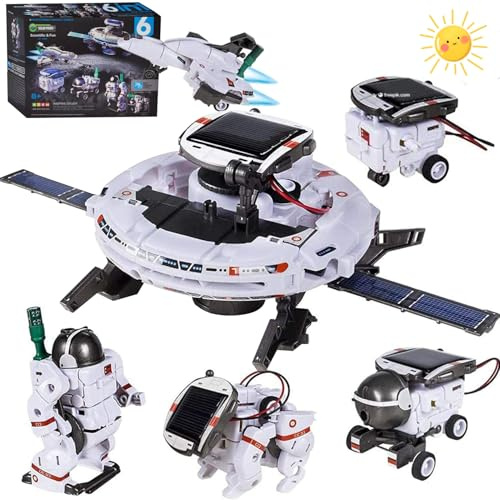 Georgie Porgy Solarenergie Roboter Spielzeug STEM Kits für Kinder Experimentierkasten Pädagogische Wissenschafts Sets DIY Bausatz Weltraum Flotte Geschenke für Jungen Mädchen Alter 8+ (6-in-1 Weiß)
