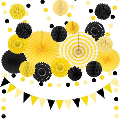 Party Dekoration Bunte Party Dekoration Papier Pompons, 20er Pack mit hängenden Papierfächer, Wimpel, Regenbogen Pompons, Girlande für Gartenpartys, Geburtstage und Karneval Hochzeiten & mehr (gelb)