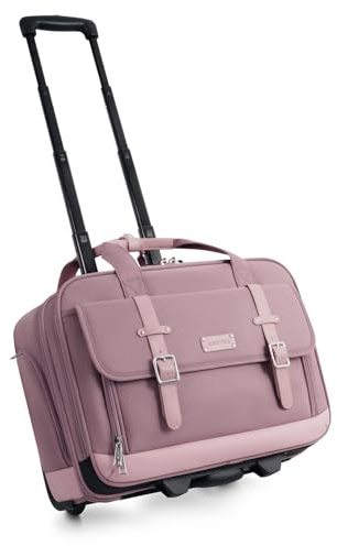 Rolling Laptop Bag, Briefcase for Men and Women, 17 Inch Computer Bag with Wheels Underseat Carry on Luggage for Work, Travel, College, Pink, Business