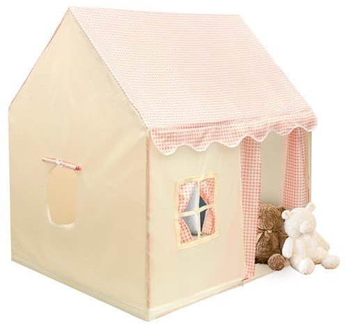 Kids Play Tent, Washable Tipi Sleepover Tents, Indoor Outdoor Playhouse with Curtains and Windows, Children Playhouse for 4+ Years Old,Large Castle Fairy Tents for Boys Girls(Pinkness)