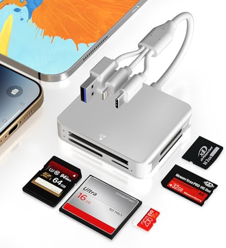 Adattatore per Memory Stick Pro Duo, lettore di schede SD XD, lettore di schede MS/SD/TF/CF/XD 5 in 1, adattatore per telefono con Lightning/USB C/USB OTG, uso per Android iPhone 16 15 iPad Mac PC