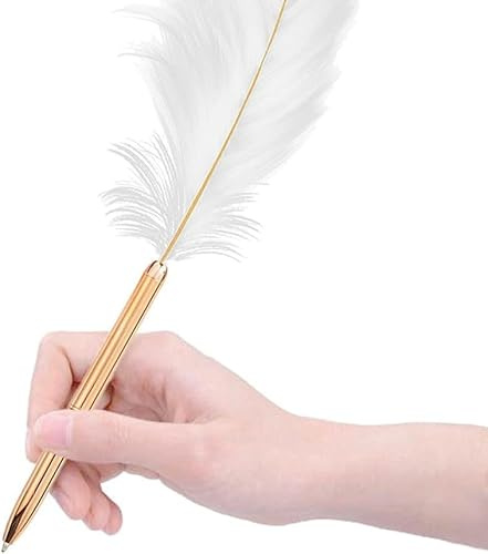 Yjemle Weißer Federschreiber, Feder-Kugelschreiber, schwarze Tinte, Stift, Hochzeitsunterschrift, nachfüllbarer Kugelschreiber für Schule, Unterschriften, Stifte und Nachfüllungen