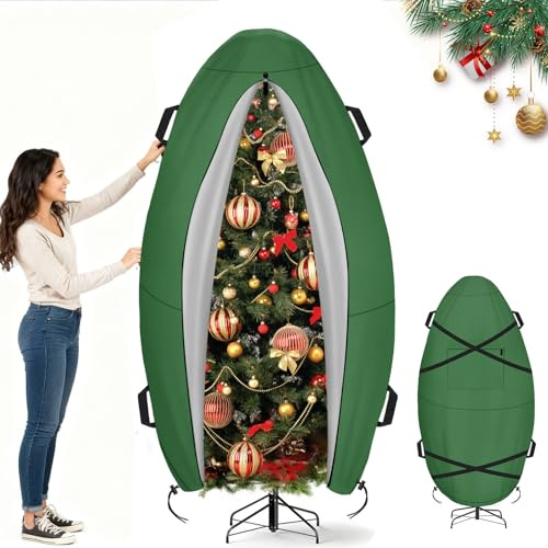 LYHNMW Upright Christmas Tree Storage Bag, 9FT Christmas Storage Tree Cover with Adjustable Buckle Straps, Artificial Tree Standing with Ornaments, Christmas Tree Cover Waterproof, Dustproof
