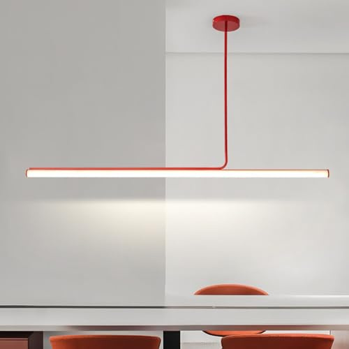 Yuelux Moderne LED Pendelleuchte, Dimmbare Hängelampe mit Fernbedienung für Esszimmer, Kücheninsel und Büro, Lineares Design, Warmweiß/Kaltweiß, Rot, 80cm