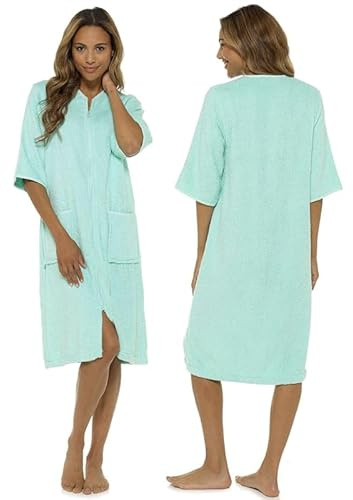 Stylo Online Ladies Cotton Bathrobe – 100% Terry Towelling Zip-Up Dressing Gown, Soft Absorbent Spa Robe for Women – UK Sizes 8/10 to 20/22