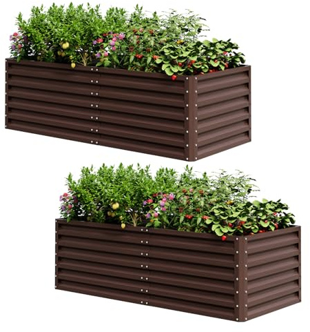 UDPATIO Hochbeet aus Metall,180x60x90 cm 2er-Set, Zink-Aluminium Freistehendes Hochbeete für Garten und Balkon, 970 L Pflanzkasten für Garten, zum Anbau von Gemüse, Blumen und Obst, Rot Holz-Effekt