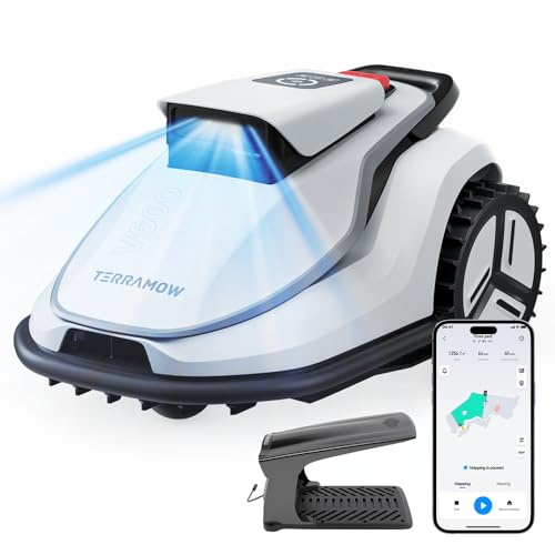 TerraMow V600 Robot Lawn Mower, Tri-AI Vison Technology without Wire/RTK Signal Issue, Auto Mapping, Max 0.15 Acre, Vision Navigation, AI Obstacles Avoidance, 100% Hands free for Complex Garggen Mow