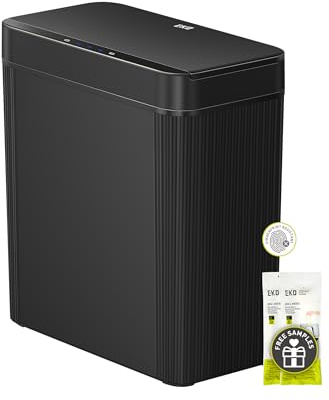 EKO Brio Poubelle de salle de bain avec détecteur de mouvement automatique sans contact - Étanche - Poubelle intelligente pour cuisine, chambre et bureau - 10 l - Noir