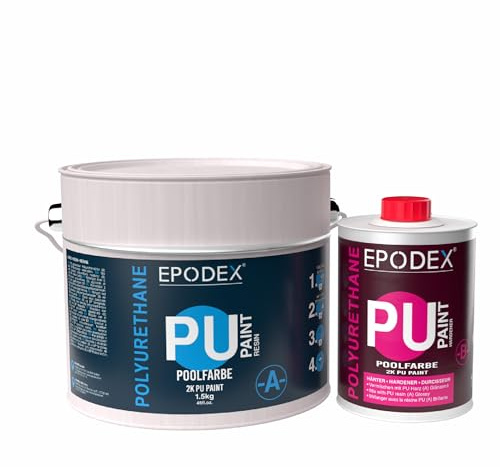 EPODEX Pool Paint, Swimming Pool Paint, UV-Resistant, Elastic & Durable 2K PU Paint, for Concrete, Chlorine & Salt Water Pools, Matt, 2 kg - Covers 9 m² (2 Coats), Signal White