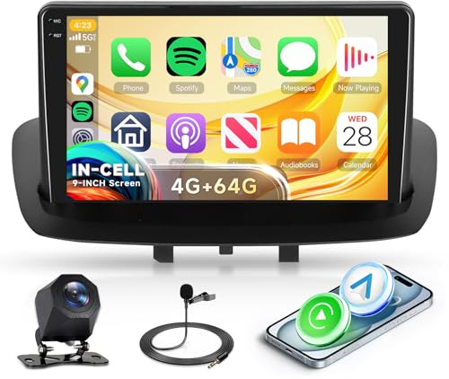 Rimoody 4G+64G 9 Android Autoradio für Renault Megane 3 2009-2014 Wireless Carplay Radio Auto mit Android Auto Navi GPS Mirror Link Bluetooth FM/RDS/EQ WiFi Lenkradsteuerung Rückfahrkamera