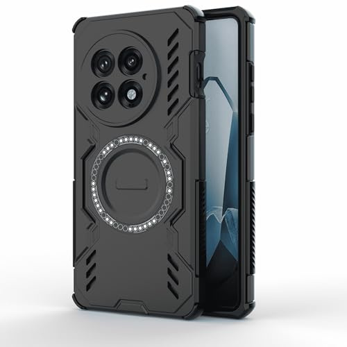 Techsuit für OnePlus 13 Hülle mit Magnetring, Stoßfest, Verstärkte Ecken, Kameraschutz, Anti Rutsch Textur, Erhöhte Kanten, ArmorMag Case Series, PC TPU Hybrid, Schwarz