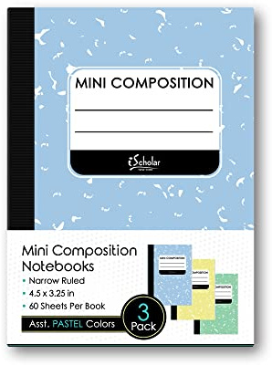 iScholar Mini Composition Books, Narrow Ruled, 4.5 x 3.25 Inches, 60 Sheets Per Book, Assorted Colors, Set Of 3 Books (13333)