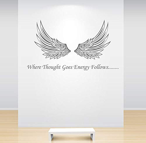 60 Second Makeover Limited Angel Wings Wall Stickers Where Thought Goes Energy Follows Decal Quote Crystal Healing Gifts Wall Decoration for Living Room Positive Gifts 30cm x 60cm - Silver Matt