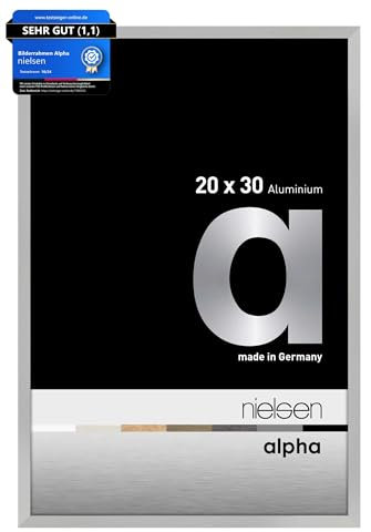 nielsen Bilderrahmen, 20 x 30 cm, Aluminium, Silber matt, Fotorahmen zum Auftstellen und Aufhängen im Hoch- & Querformat, Echtglas, Alpha