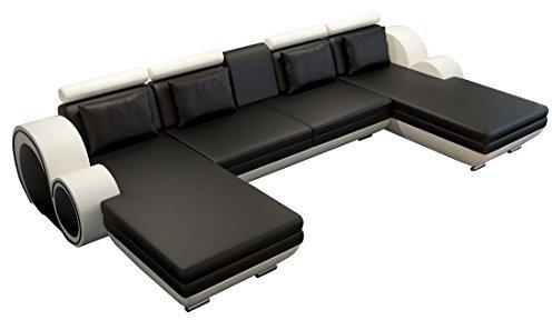 JVmoebel ECKSOFA Berlin VI U-Form 2XLIEGEN LEDERSOFA 4643946912, Schwarz/Weiß, 210x395x210, Lederimitat