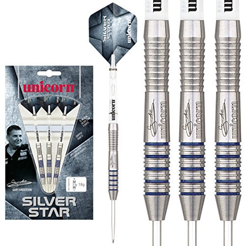 23g 25g Unicorn Gary Anderson Silver Star Darts, Unicorn Flights, Gripper Shafts - 80% Tungsten (25)