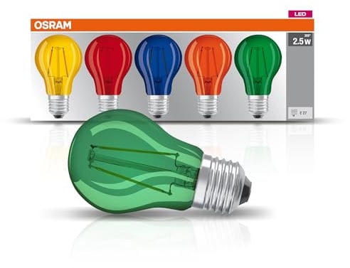 Osram LED Star Classic A Décor Color Box, in Kolbenform mit E27-Sockel, Dekoratives Licht und Design, Ersetzt 15 - Watt, 5er-Pack