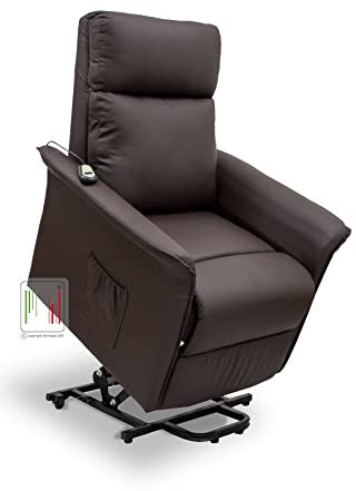 Stil Sedie Poltrona Relax alzapersona reclinabile elettrica in ecopelle per Anziani con telecomando con 2 rotelle posteriori con tasca laterale modello Nancy colore (Marrone)