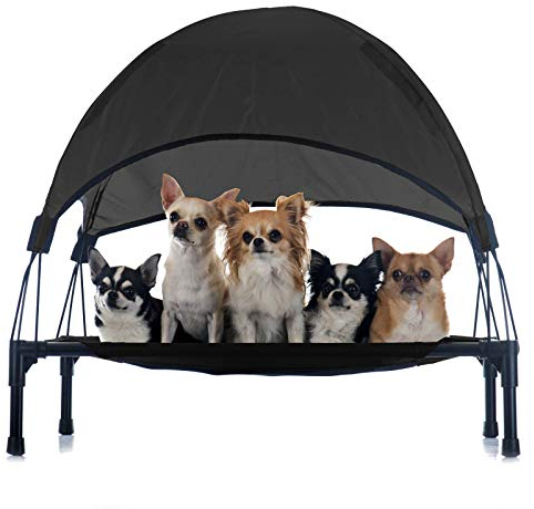 Wiltec Hundebett mit Dach Schwarz 60 x 45 x 16 cm Größe S bis 15 kg Outdoor Katzenliege Haustier Schlafplatz Sonnendach