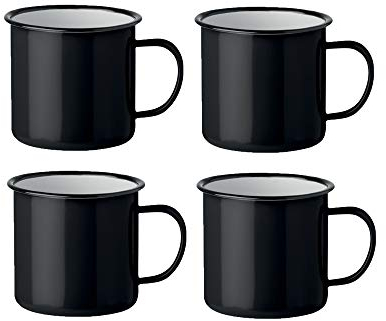 noTrash2003 Kaffeetasse Becher Mug Coffee Trinkbecher Emaille-Becher Vintage Look je 350 ml versch. Farben und Mengen (Schwarz, 4er Set)