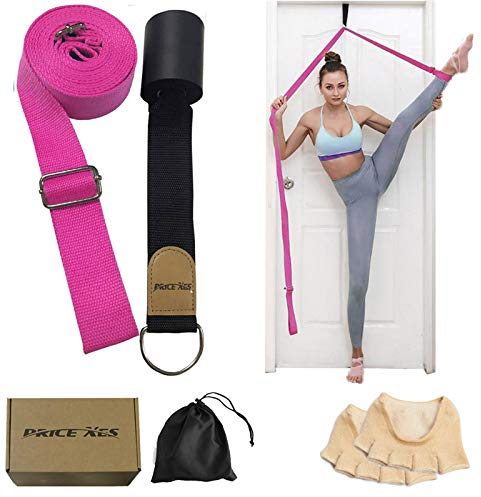 Leg Stretch Strap, Adjustable Leg Stretcher Band w/Door Anchor, Improve Leg Stretching Door Flexibility Trainer, Home Stretching Equipment for Yoga Ballet Dance Cheer Gymnastic Training (rose set)