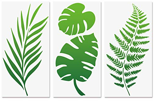 Tropische Blattschablonen, Farnblatt Monstera Palmblätter Wandschablone 3 Stück für Möbel Leinwand Wohnkultur Handwerk Botanische Blätter Wiederverwendbare Mylar-Schablonen 15x30cm