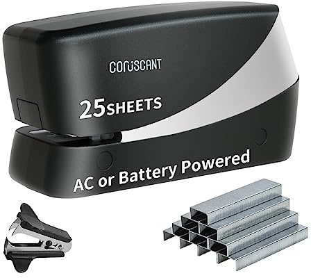 Coruscant Electric Stapler, Heavy Duty Desktop Stapler, Includes 2000 Staples and 1 Staple Remover, No-Jam Automatic Stapler AC or Battery Powered, 25 Sheet, Professional for Office Home School Use