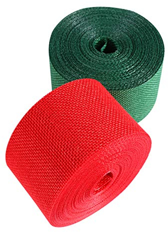 Milisten 2 Rollen 2 breit 11 Meter Weihnachten Sackleinen Drahtband Rot und Smaragd Band Sortiment für Geschenkpapier Floristik Handwerk und Urlaub