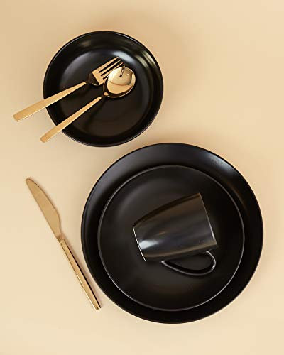 Euro Ceramica Euro Essential Collection - Vajilla de 16 piezas, servicio para 4, color negro semi-mate sólido