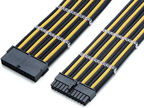 Shakmods 24 Pin ATX Motherboard Sleeved Extension Cable 30cm + 2 Cable Combs (Black & Gold)