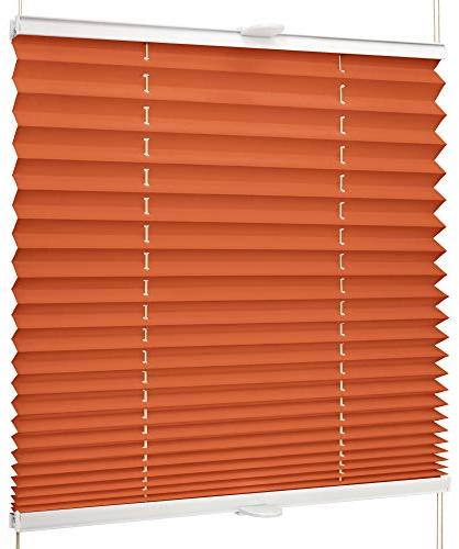 SchattenFreude Basic Klemmfix-Plissee für Fenster | Mit Klemm-Haltern | Ohne Bohren | Orange, Breite: 95cm x Höhe: 130cm