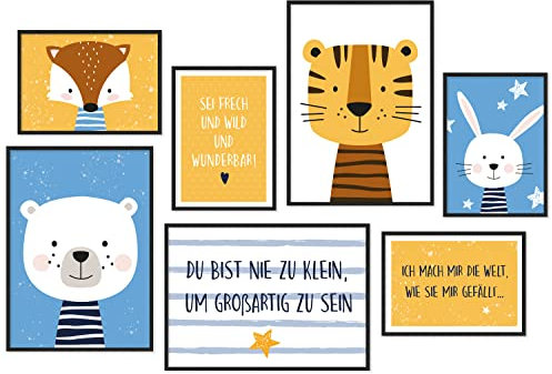 Hyggelig Home Premium Poster Set - 7 Kinder Bilder - Collage Deko Kinderzimmer - Set Löwe