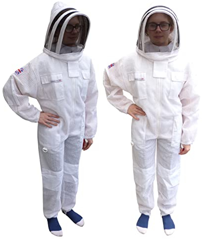 AGS Kinder Profi Dreilagig Ultra Belüftet Imker Ganzkörper Anzug Kinder Schutz Bienen Anzug Imkeranzug Kinderkleidung Schleier Haube Ausrüstung (XS)