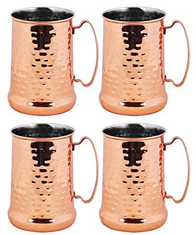 Kosma Set of 4 Stainless Steel Beer Mug | Hammered & Copper Finish Tankard | Moscow Mule Mug - 700ml