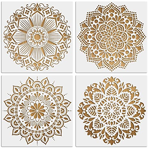 MWOOT 4 piezas grande Mandala Stencils Kit, DIY Reutilizable Dibujo Pintura Plantillas Geométricas Amplias Mandala Dot Painting Template para Pared Madera Teja Tela Decoración (30 x 30 cm)