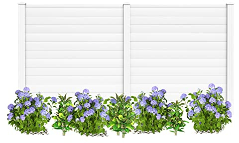 GOPLUS 2-teilig Gartenzaun, Dekorative Sichtschutz mit 3 Heringen, Für Mülleimer & Klimaanlagen, Freistehender Zaun für Garten, Hof, Terrasse, Einfache Montage, Weiß