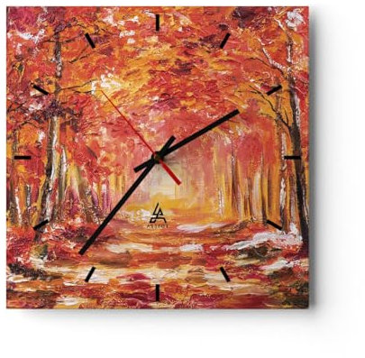 Modern Wanduhr Herbst Wald Rot 40x40cm Quadrat Groß Wand Uhr Glas Analog Zimmeruhren Küche Büro Wohnzimmer Glasuhr Wall Clock Dekoration Design Wanddekoration Küchenuhr C3AC40x40-4238
