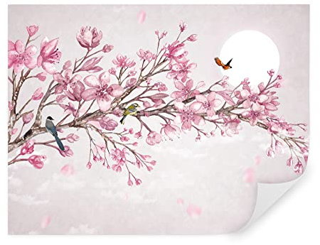 Tapeko Papier Peint Panoramique 3D Fleurs 400x280 cm style 3D Fleurs Arbre Fleurir Oiseaux Papier Peint intissé pour Chambre Salon Décoration Murale u03510