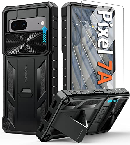 FNTCASE Handyhülle für Google Pixel 7A Hülle: Stoßfeste Schutzhülle Robust Heavy Duty Militär-Grade Schutz Fallschutz Google Pixel 7A Hülle mit Ständer TPU Matte Hybrid Harte Bumper Schwarz