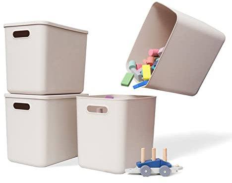 Yishyfier Plastic Storage Baskets With Lid Organizing Container Lidded Knit Storage Organizer Bins for Shelves Drawers Desktop Closet Playroom Classroom Office (4L, Light grey)