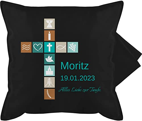 Kissenbezug - Geschenk Taufe I Konfirmation Geschenk Firmung - 50 x 50 cm - Schwarz - personalisiertes Kissen zur Kommunion taufkissen taufgeschenke Taufe kissenhülle patenkind taufgeschenk