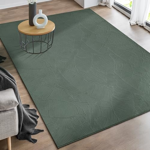 the carpet Rio - moderner und weicher Teppich Wohnzimmer Schlafzimmer mit Anti-Rutsch-Rücken und 3D-Optik, Flauschige Oberfläche, pflegeleicht und robust, Grün, 120 x 160 cm