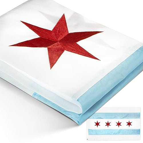 Anley EverStrong Series Flagge der Stadt Chicago, 90 x 150 cm, strapazierfähiges Nylon – gestickte und genähte Streifen – 4 Reihen mit Steppnähten – Chicago IL-Bannerflaggen mit Messingösen
