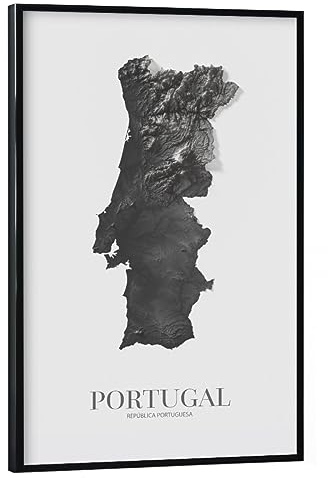 artboxONE Poster mit schwarzem Rahmen 30x20 cm Reise Portugal 3D-Karte - SW - Bild Portugal